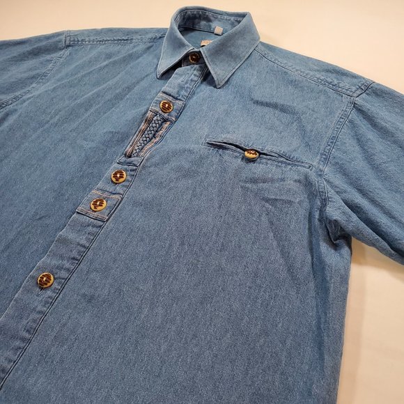 Landhaus C&A Naturally Shirt Mens Medium Blue Denim Classic Fit Button Up Casual - Picture 7 of 15